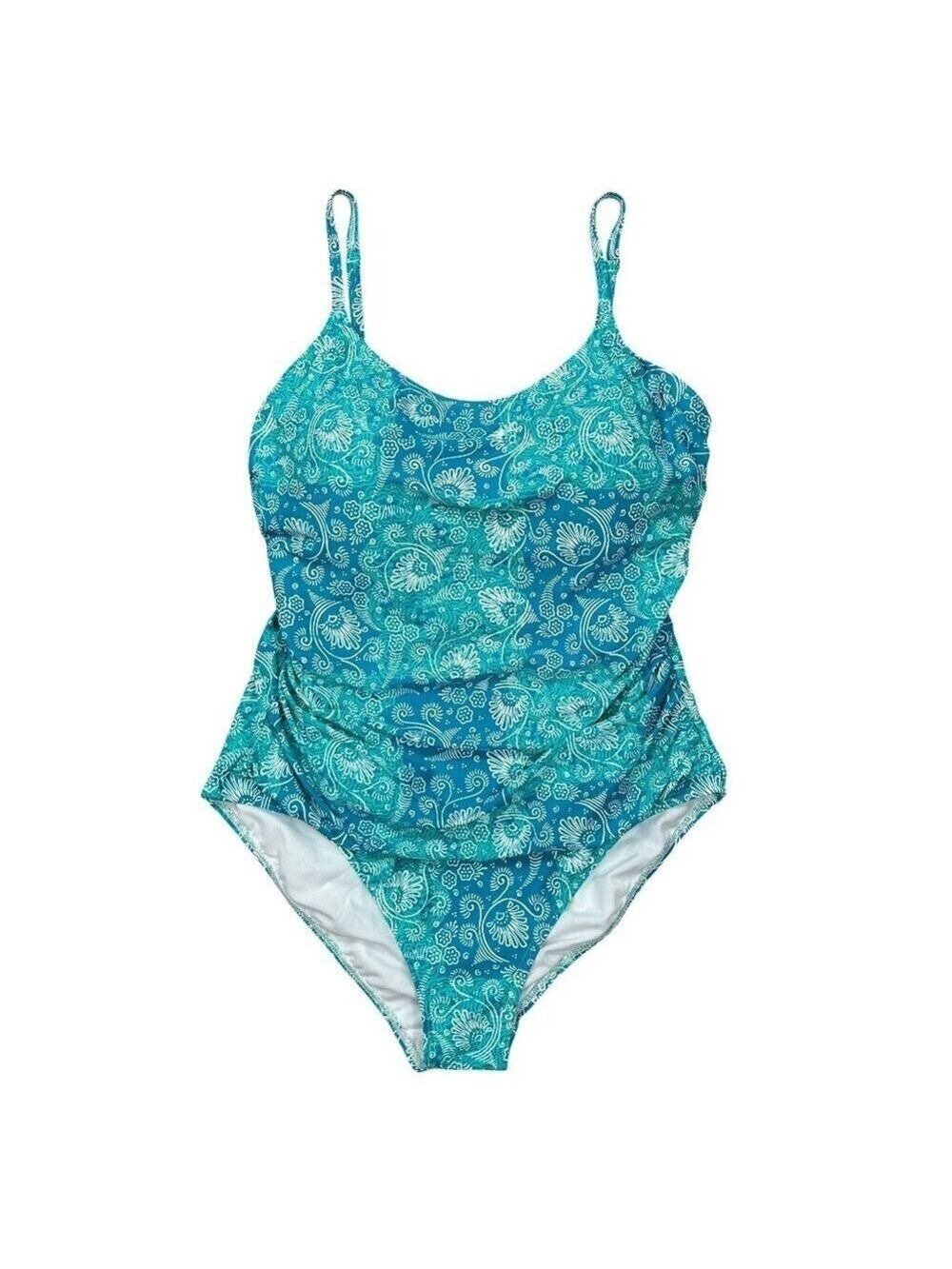 Betty's Beach Bungalow Blue Turquoise One Piece Floral Swimsuit Size 14